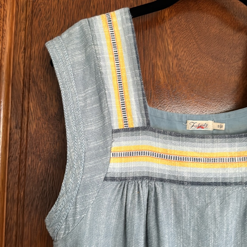 Faherty Sky Blue Mini Dress with Yellow Stripe Detail - Picture 4 of 4